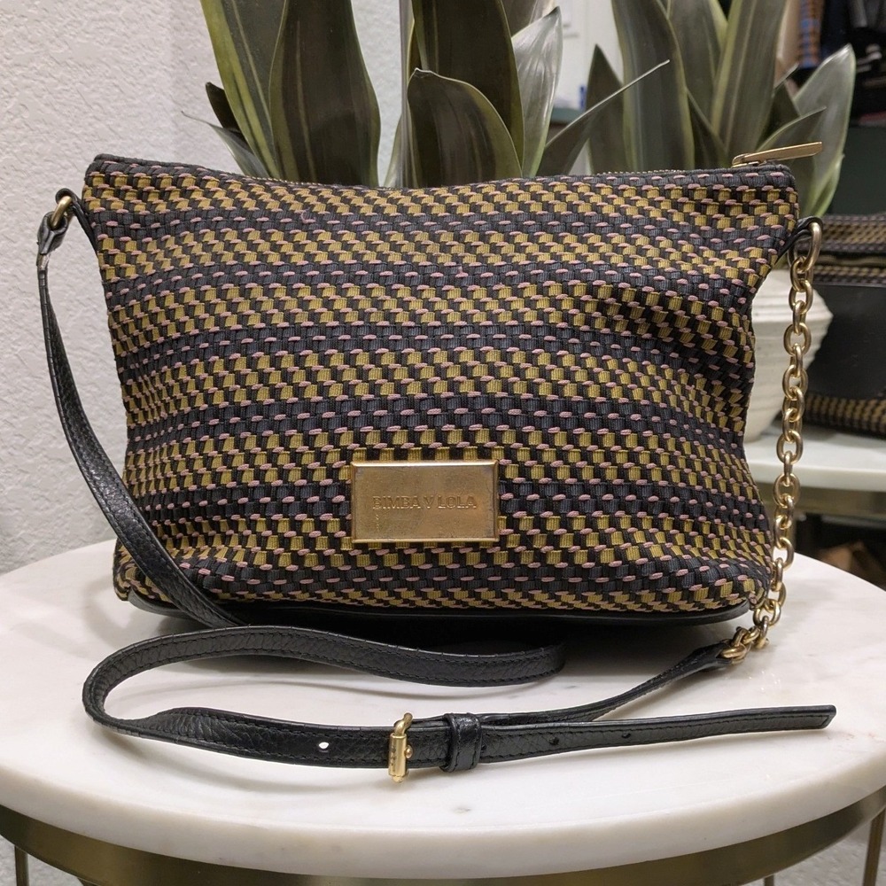 Bimba Y Lola Woven Leather Crossbody Bag Women Small Navy Pistachio Pink